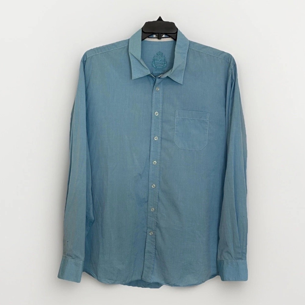 Bugatchi Mens Long Sleeve Dress Shirt 2XL Shaped Fit Blue Cotton Designer